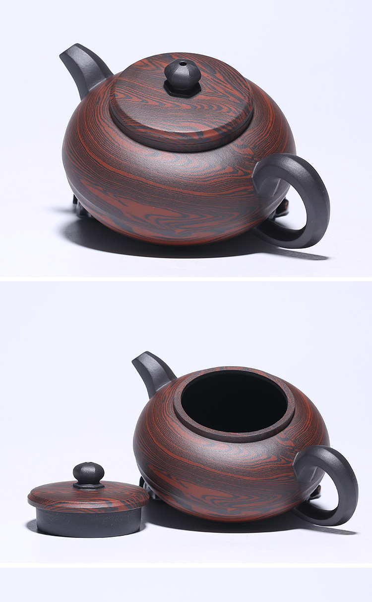 廠家批發宜興黃龍山原礦陳腐老紫泥紫砂壺 全手工福臨茶壺絞泥壺