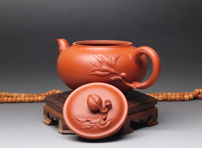 【一公砂藝名家收藏宜興原礦紫砂泥手工貼花花貨經典壺型壽桃】價格,廠家,圖片,茶具套裝,宜興市丁蜀鎮張文陶瓷經營部-